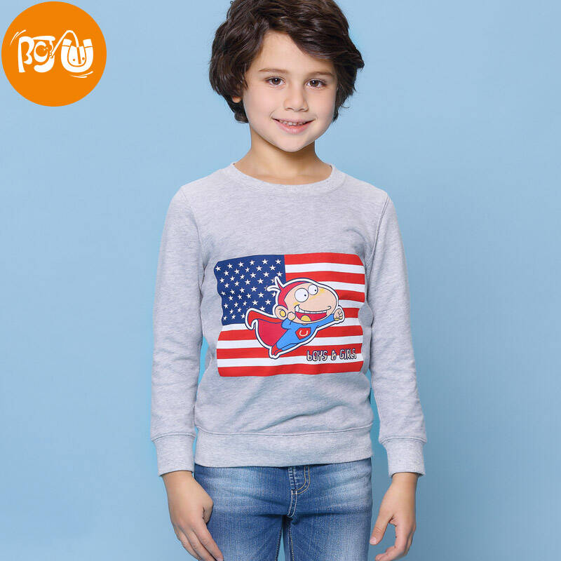 阿u童装 儿童校园超人潮卫衣男童t恤外套 灰色 110