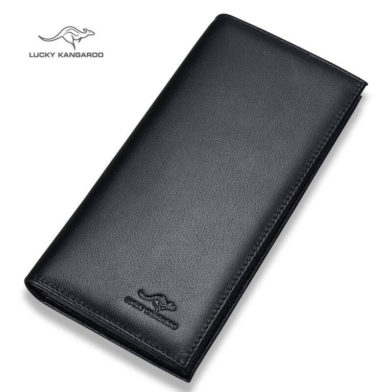 袋鼠男士钱包真皮商务休闲软皮撞色横款 黑色610426-1