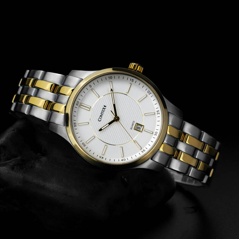 卡帝仕(comtex)s6207g-3 男士钢带手表 白底金钉