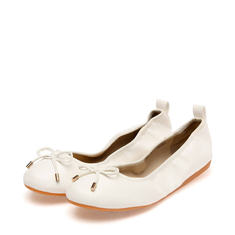 鞋柜新款女鞋瓢鞋 蝴蝶结圆头平底鞋孕妇女单鞋1115101227 白色 36