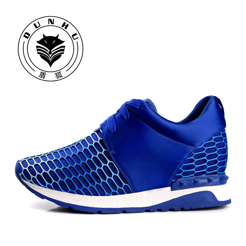 盾狐2015春季新款平底运动休闲女式内增高鞋c5002-1 蓝色 38