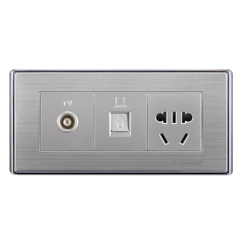 炫太 电视电脑小五孔插座 118型银色拉丝面板 电视网络小五孔 三位