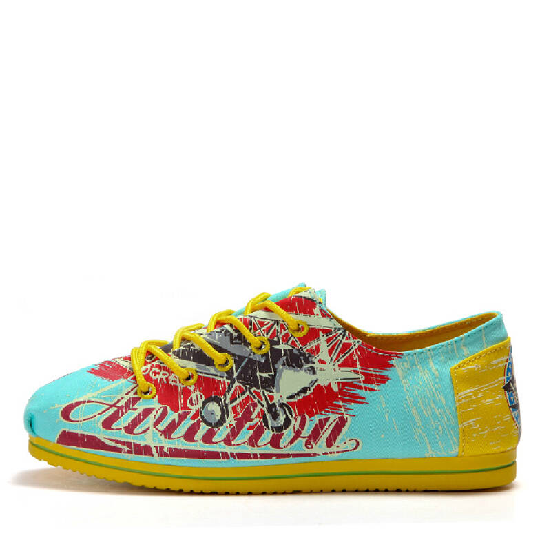 汤姆斯时尚女鞋 2015夏季新款系带帆布鞋女 涂鸦韩版时尚布鞋 青色 40