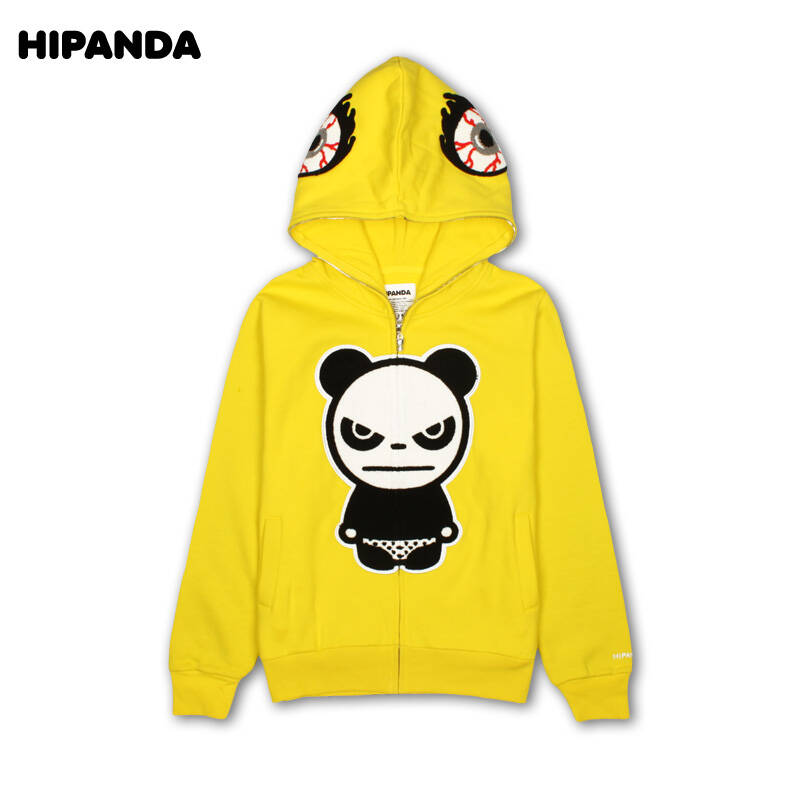 hipanda 你好熊猫 设计潮牌 秋冬男款经典熊猫连帽拉链卫衣鲨鱼衫