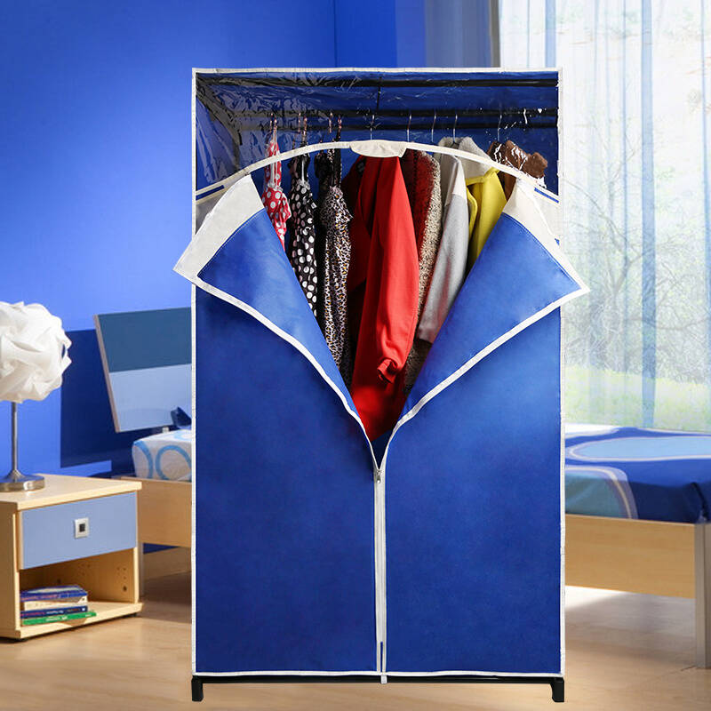 布衣柜简易衣橱(加高加厚无纺布加固钢管组合可折叠组装收纳) 深蓝色1