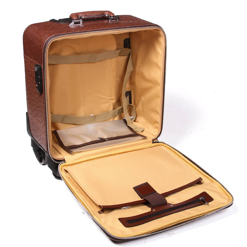 cose拉杆箱pu鸵鸟纹时尚万向轮旅行箱 男女登机箱16寸 棕色16寸