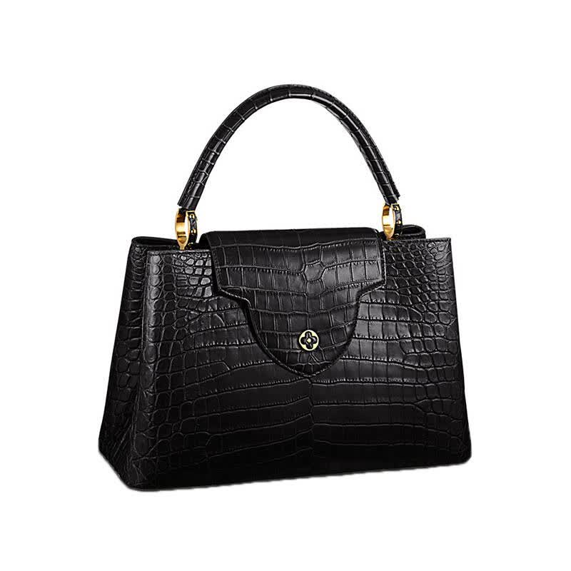 路易威登louisvuitton lv包包正品女包黑色鳄鱼皮手提包n91571