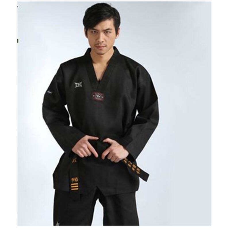 黑色跆拳道大师服条纹跆拳道道服黑色跆拳道服装 黑色 xxxl