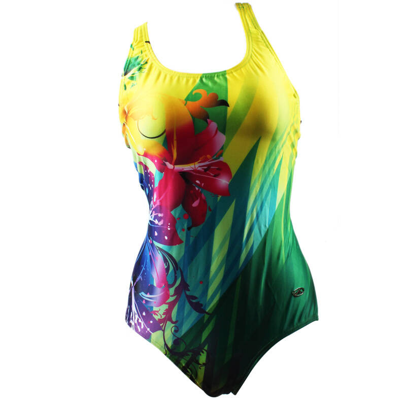 英发泳衣女士连体三角印花唯美显瘦耐穿游泳衣 y1502-1 xl