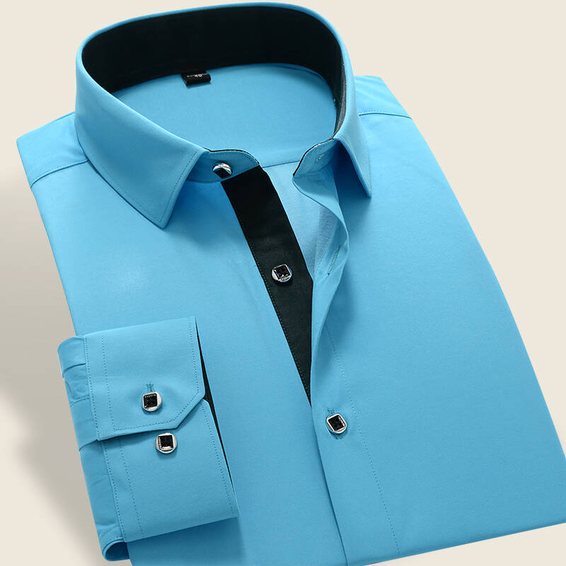 长袖衬衫纯白免烫商务休闲衬衣韩版修身男士衬衣职业上班夏 3049青色