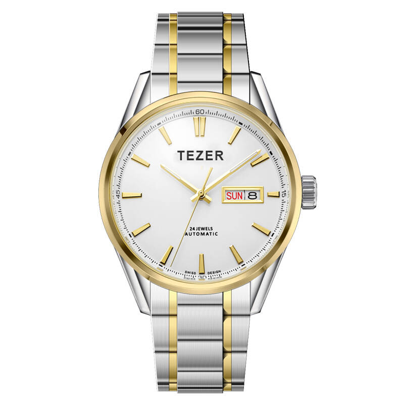 天时(tezer)手表 男士手表男表机械表t9089g 白面间金钢带