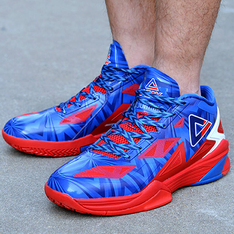 匹克篮球鞋男闪电二代透气耐磨实战运动鞋e43613a 彩兰/大红 45