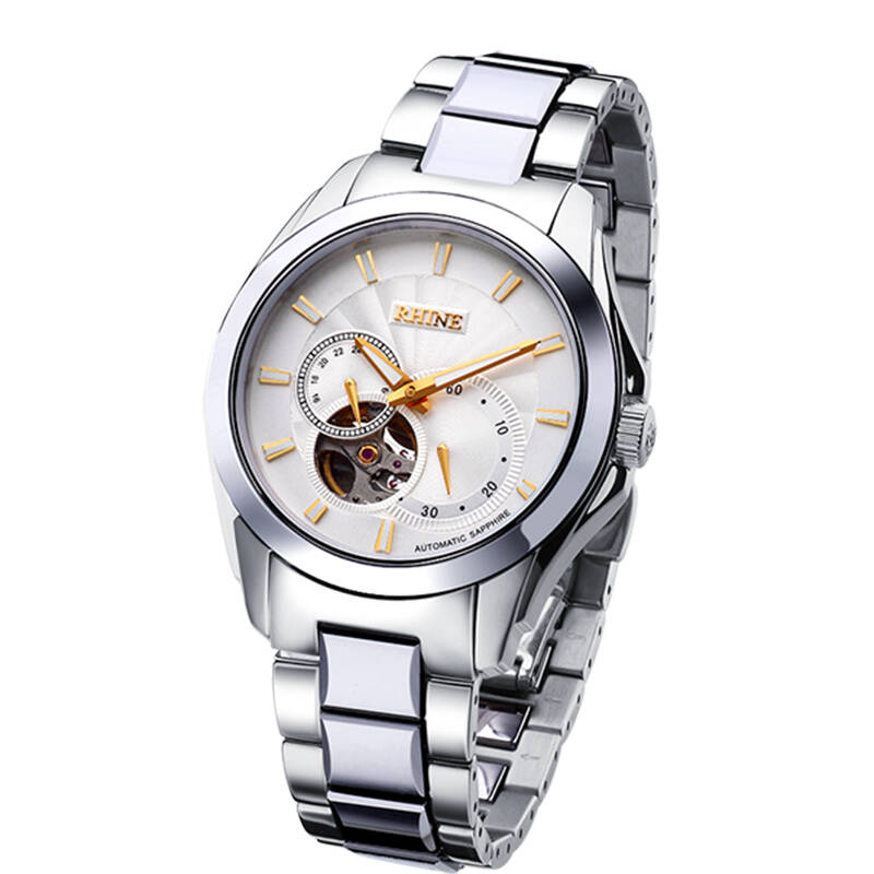莱茵(rhine)手表 高端全自动蓝宝石机械男表 r89108m白金