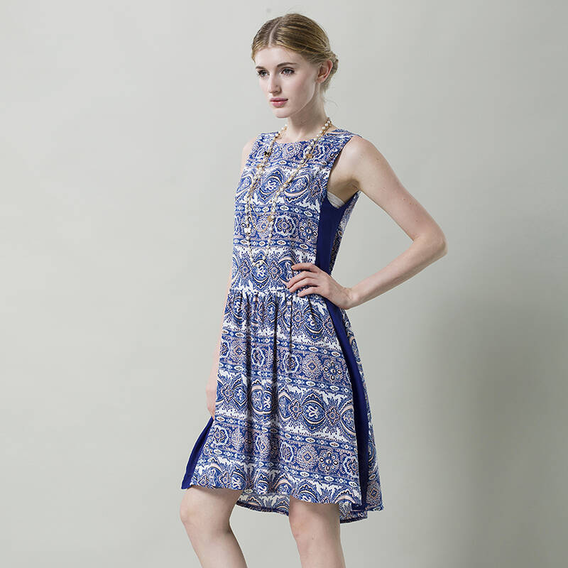 斯蒂芬妮(stephanie)女装无袖连衣裙 s4220020009杏底蓝花m 京东自营