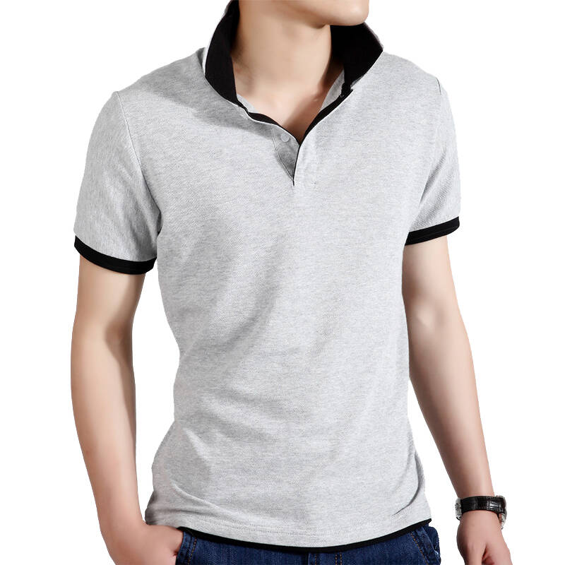 男士透气polo衫 夏季时尚休闲短袖修身双领t恤tc3001 黑色(绿领)-3001