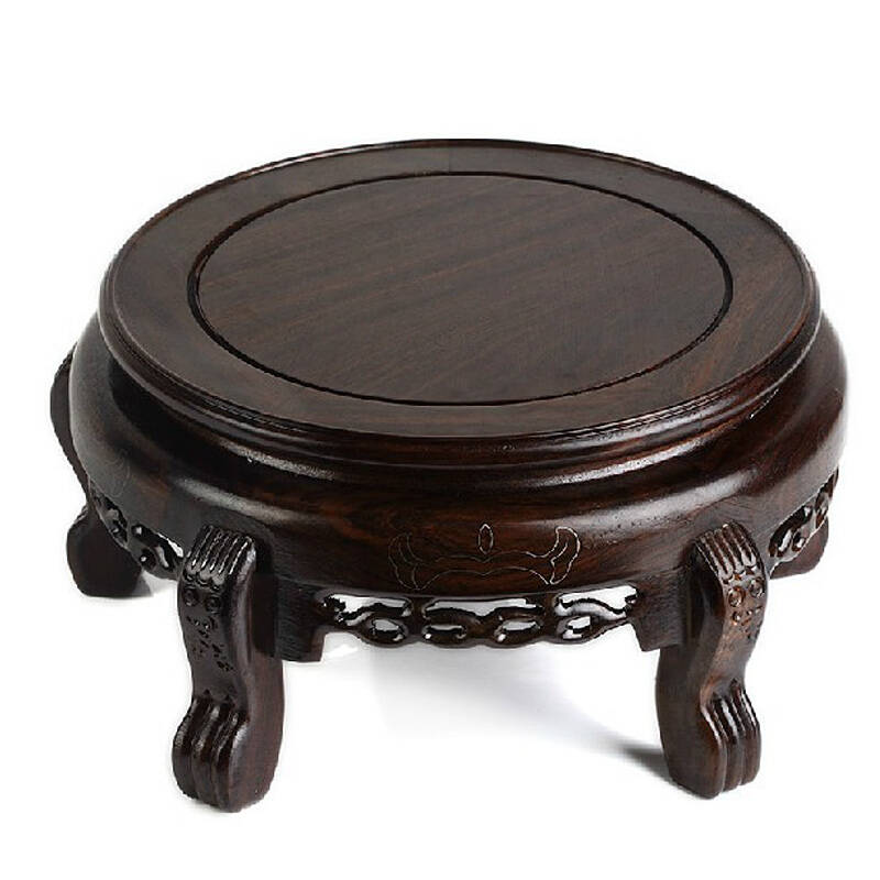 乾雅堂 木质圆形高脚古典花瓶托实木花盆底座 手工镂空雕花鸡翅木圆形