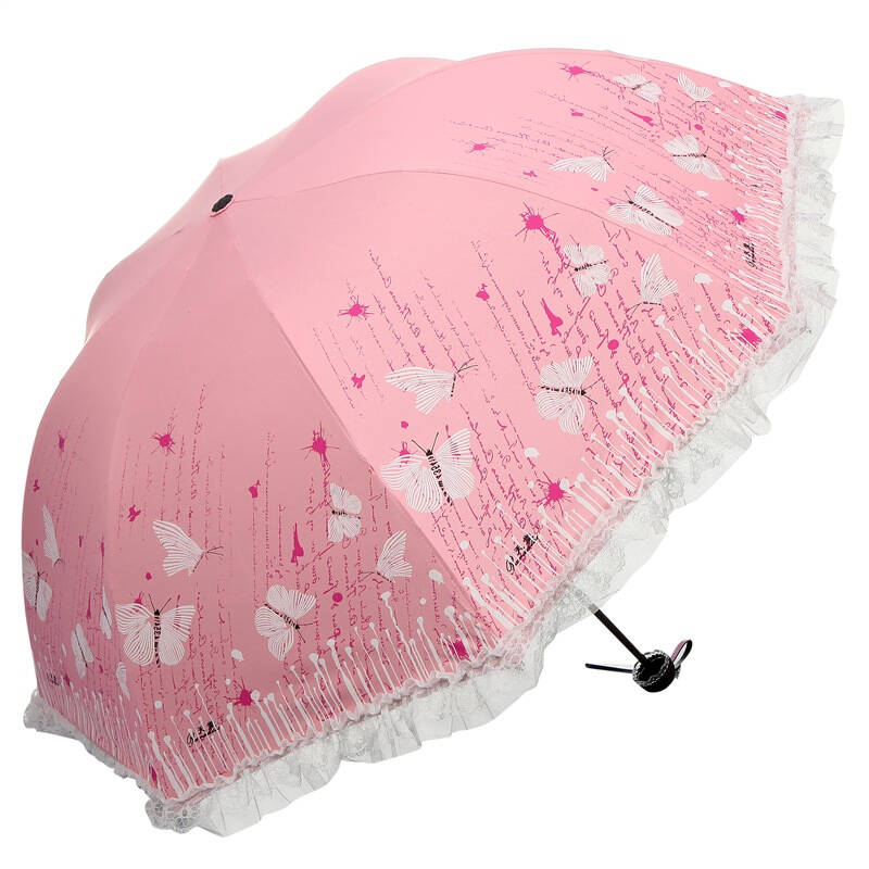 天堂伞 迎春公主黑胶三折晴雨伞33143e粉红色 自营