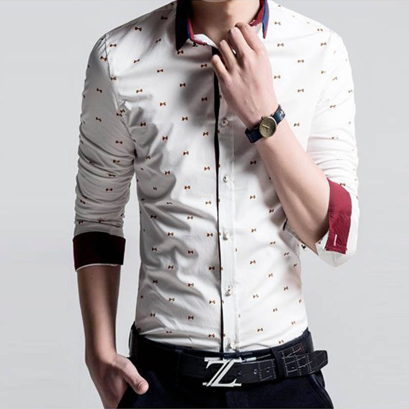 海之郎 春款蝴蝶结印花衬衣男日系时尚百搭衬衫802u 白色 4xl