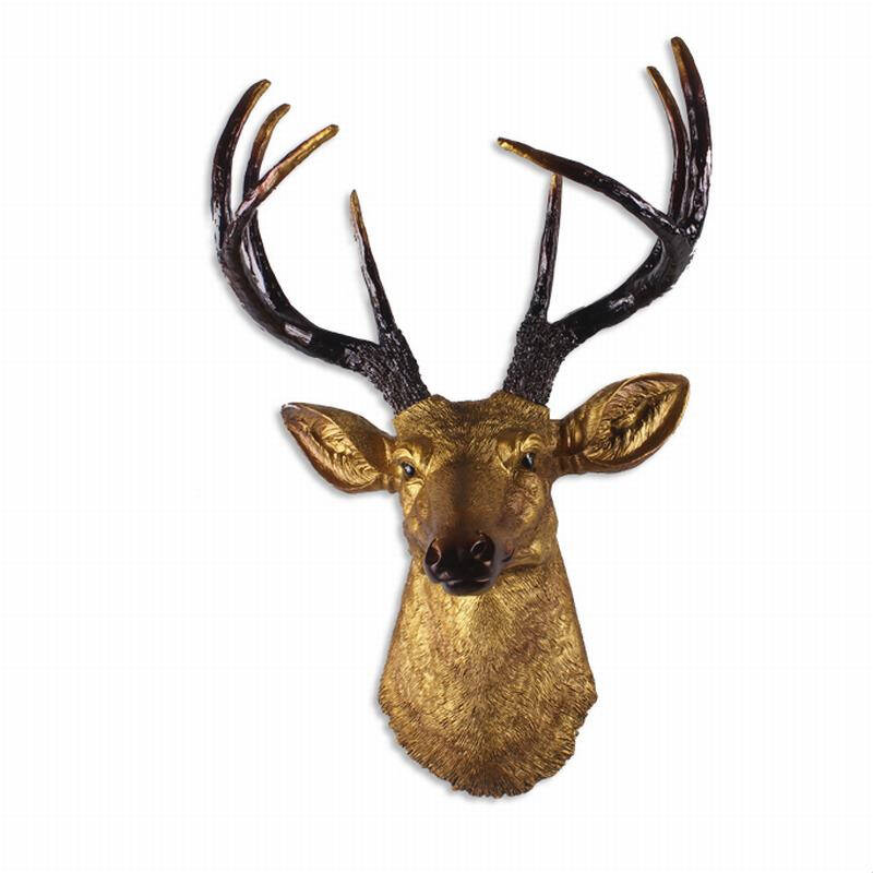 鼎航欧式黄金鹿头壁挂壁饰 创意时尚家居摆件酒吧招财墙饰装饰品