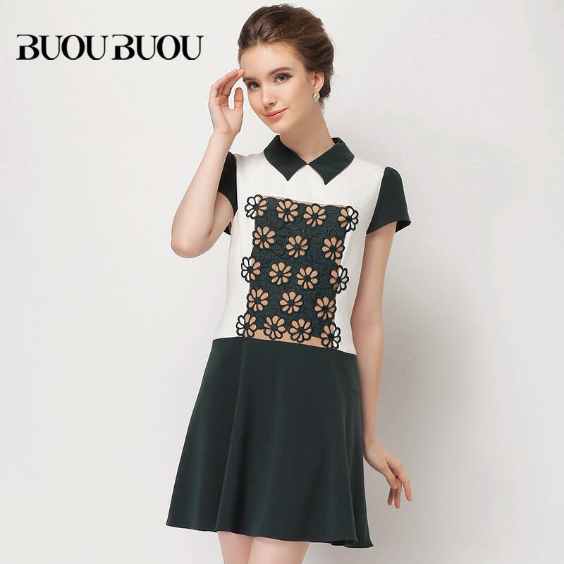 【商场同款】buoubuou邦宝夏款娃娃领绣花修身连衣裙14