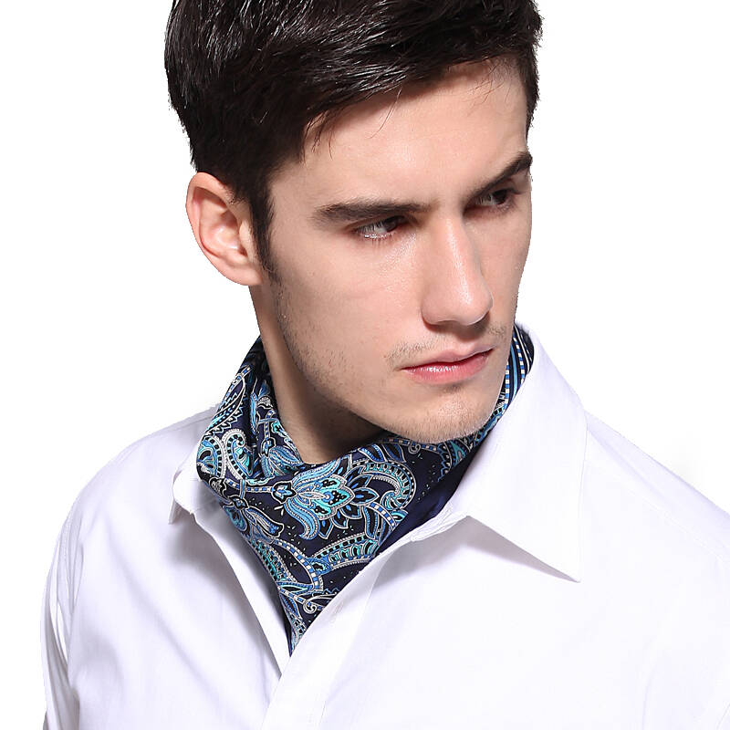 甄之桑正品高档男士小方巾真丝男丝巾韩版潮时尚围巾 桑蚕丝领巾 头巾