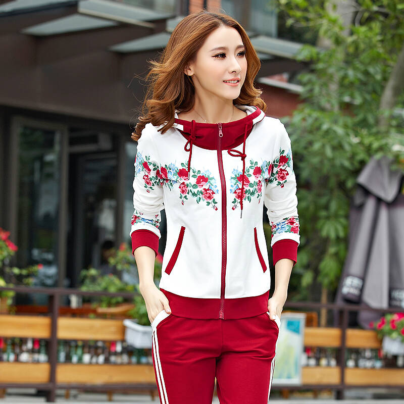 型尚王子 韩版运动套装女 2015春秋季新款印花开衫运动服套装女 长袖