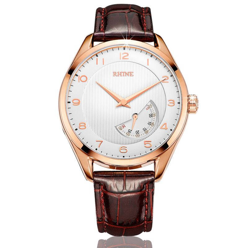 莱茵(rhine)手表进口机芯男表真皮皮带防水全自动机械表男士手表 r8