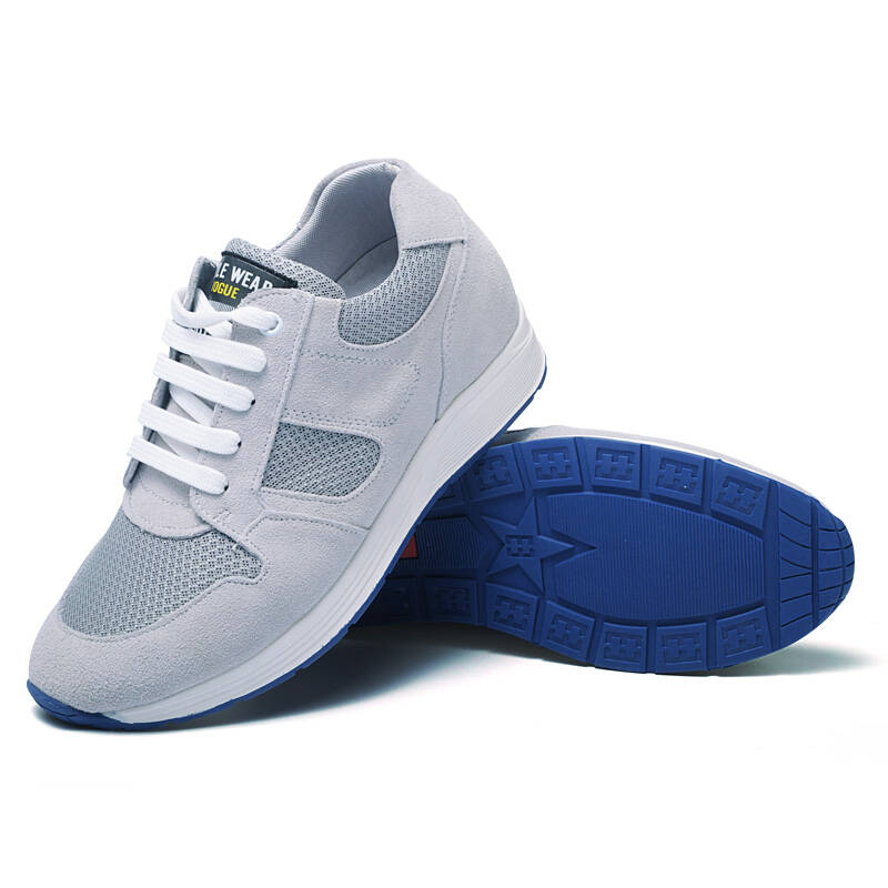 高哥内增高男鞋7cm夏季透气男士隐形户外休闲运动增高鞋 浅灰色 37