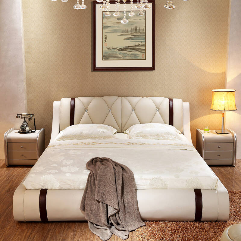 8米婚床 品牌家具fpc0090 头层真皮(卡其色) 1500*1900