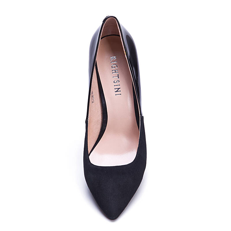 2016春秋女鞋单鞋磨砂拼色浅口鞋子 尖头细跟高跟鞋女单鞋 ey240 黑色