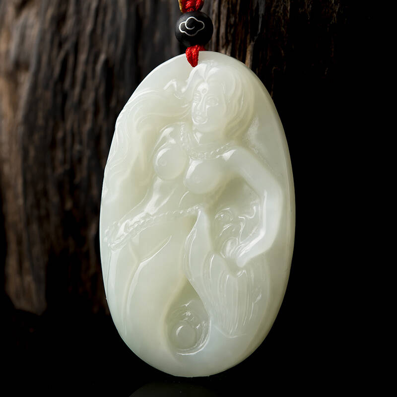新疆和田玉美人鱼 人鱼公主吊坠 玉佩 附赠鉴定证书