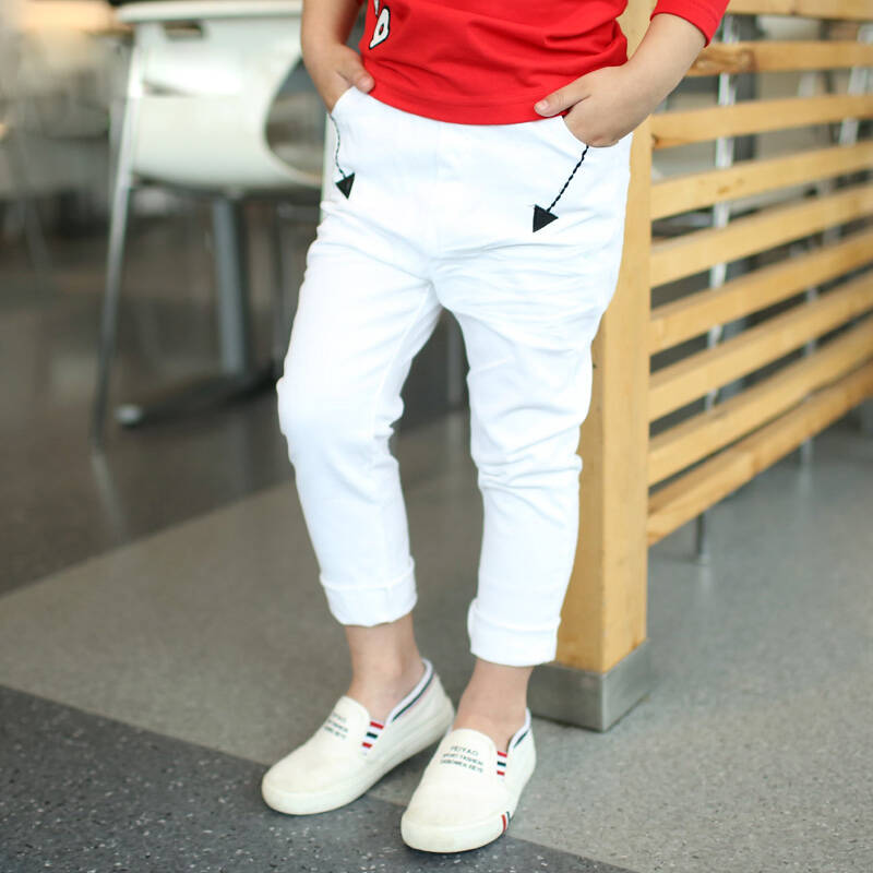 布丁达人新款男童牛仔裤春秋裤小脚裤白裤子 韩版童装童裤 宝宝裤子