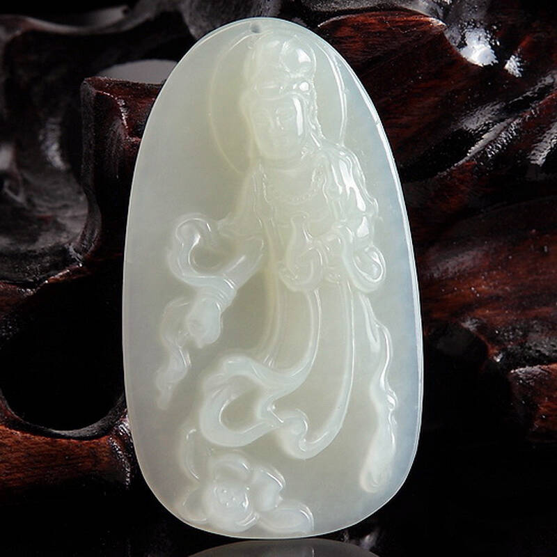 千琢美玉 n711062 和田玉观音吊坠飞天观音 附鉴定证书