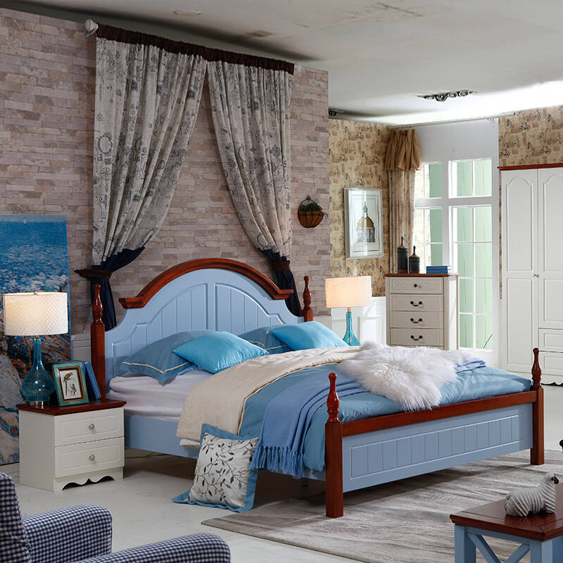 双虎家私 床地中海床韩式田园床板式双人床 卧室家具套装组合d1d2 1.