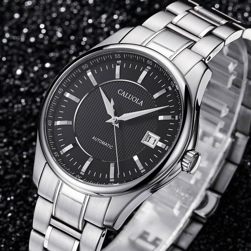 卡罗莱(caluola)全自动机械表钢带男士手表简约商务男表防水休闲时尚