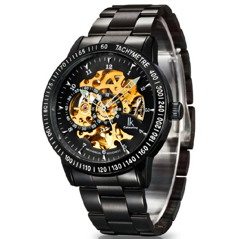 阿帕琦(ikcolouring)手表男士全自动机械表男表时尚商务镂空男手表 银