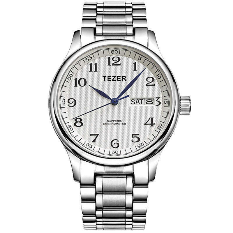 天时(tezer)手表 男士手表瑞士品牌男表石英表t5003g 白面数字钢带
