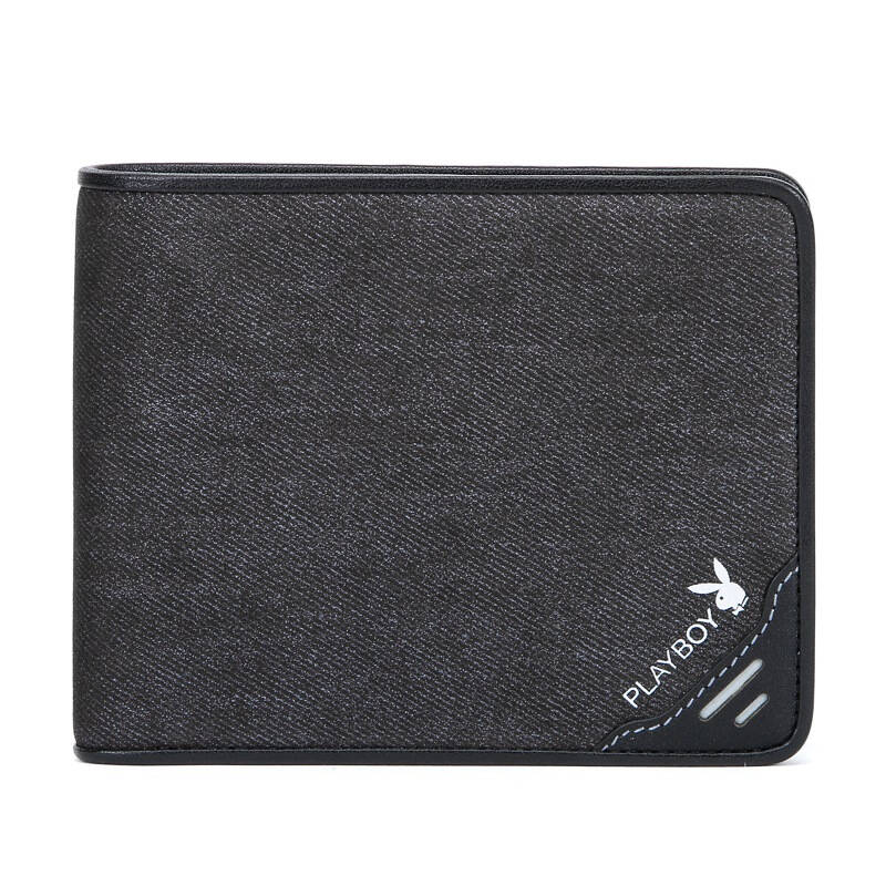 花花公子playboy 男士头层牛皮时尚休闲钱夹 真皮拼接横款钱包paa9873