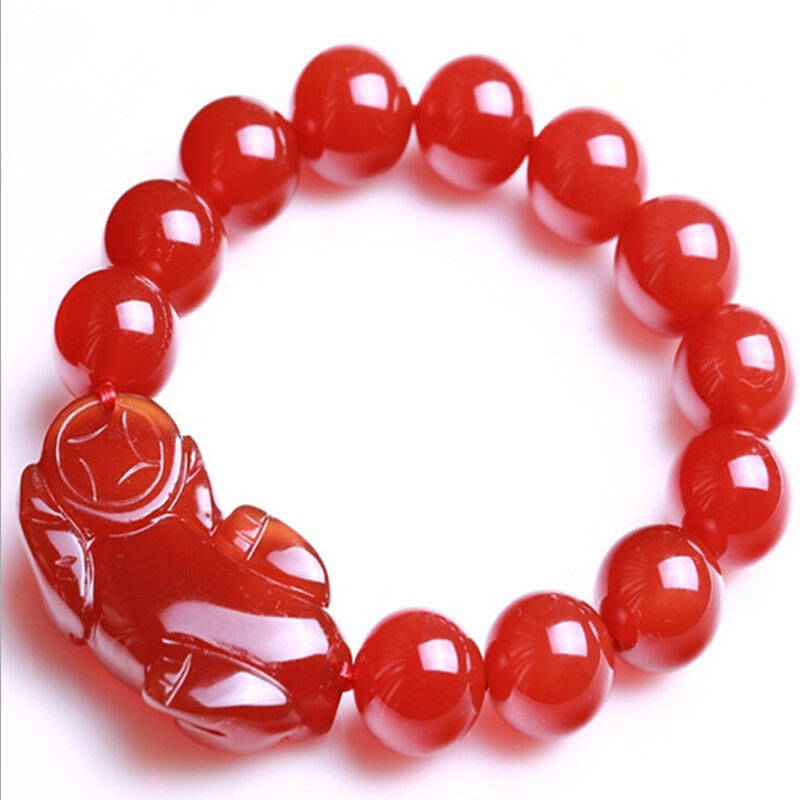 柏欧雅 开光红玛瑙貔貅水晶手链 水晶玛瑙手串礼物10mm 珠子10mm 手围