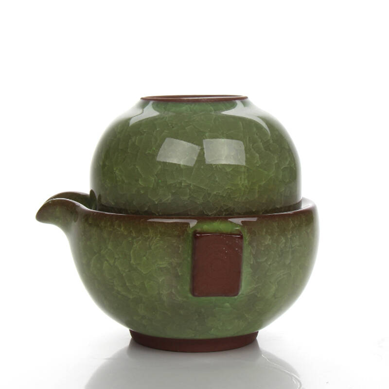 古焱 紫砂快客杯特价茶具套装 个人两人茶具 汝窑冰裂 办公一壶一杯两