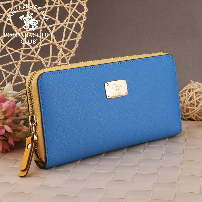 圣大保罗polo 女士钱包长款单拉链手拿包新款牛皮手机包140304 蓝色