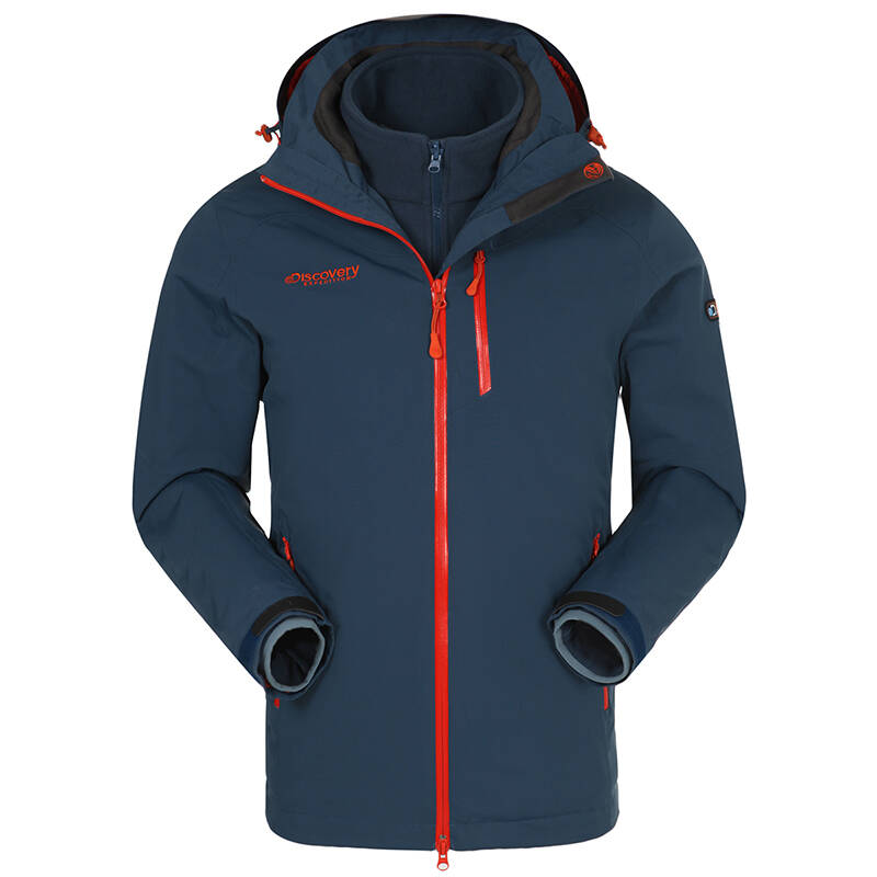 discovery 户外情侣款防水透湿三合一冲锋衣dawa91001 铁蓝灰/橘红 l