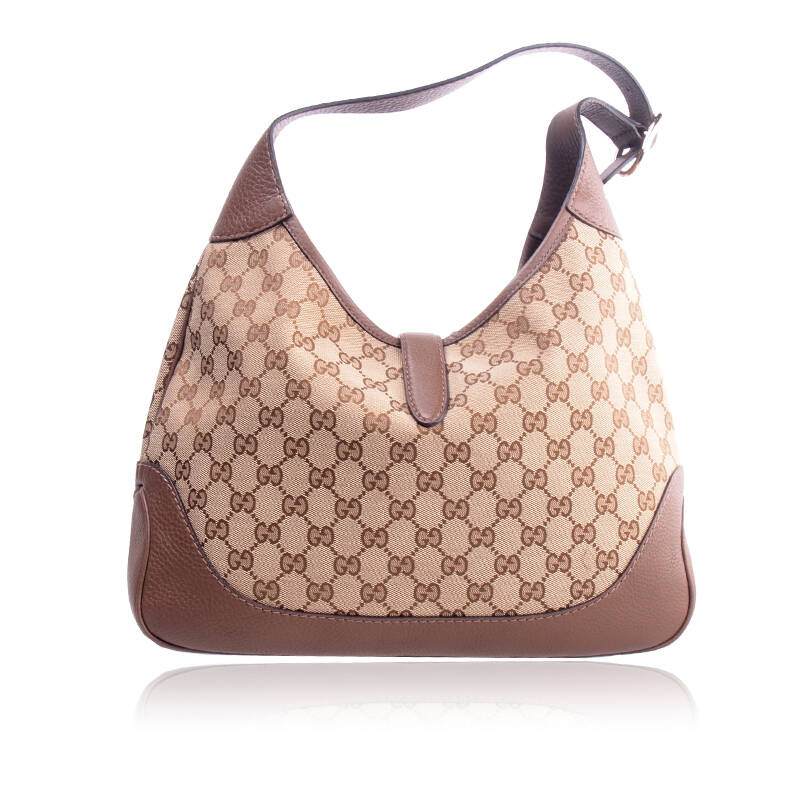 古驰gucci 棕色双g帆布棕色饺子包拼色女士单肩手提包 277520