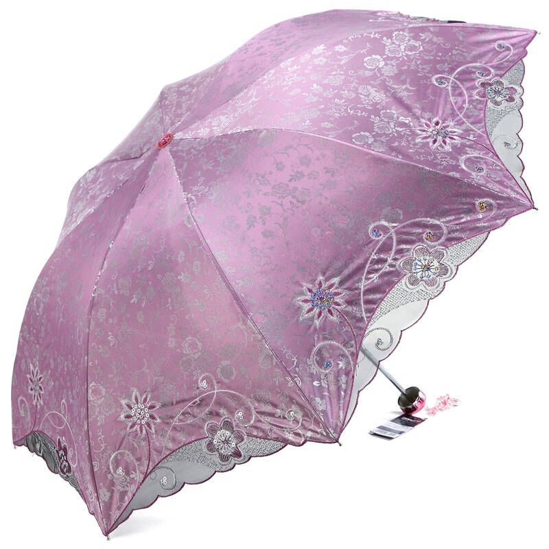 天堂伞 春意阑珊三折超轻绣花晴雨伞33200e玫粉色 自营