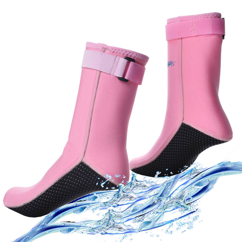 防刺潜水袜 成人儿童浮潜袜子3mm加厚防滑底保暖 冬泳装备 粉色 xxl
