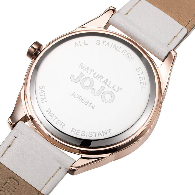 naturally jojo 韩国时尚大表盘滚钻白色皮带时装女士手表休闲腕表j09