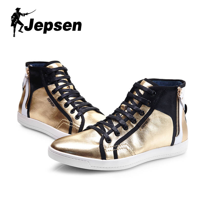 吉普森 春季男鞋韩版金属色真皮潮鞋街舞高帮鞋运动休闲板鞋 dx878