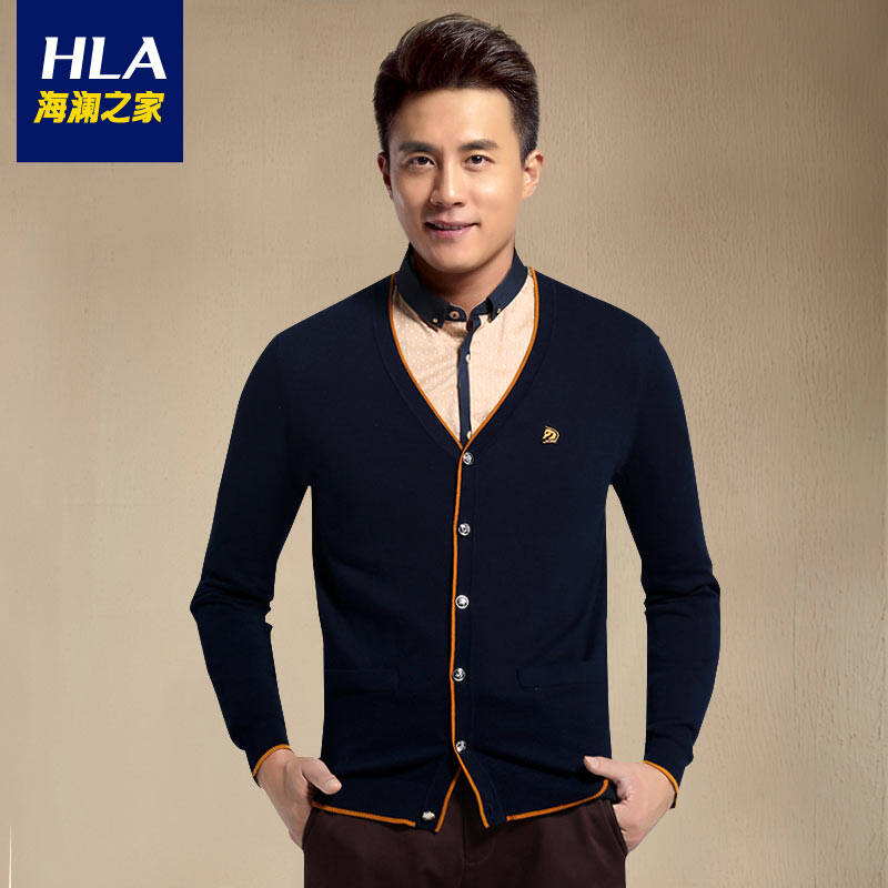 海澜之家2015热卖 时尚休闲薄款毛衣 小马徽章针织衫开衫hnzad3g119a