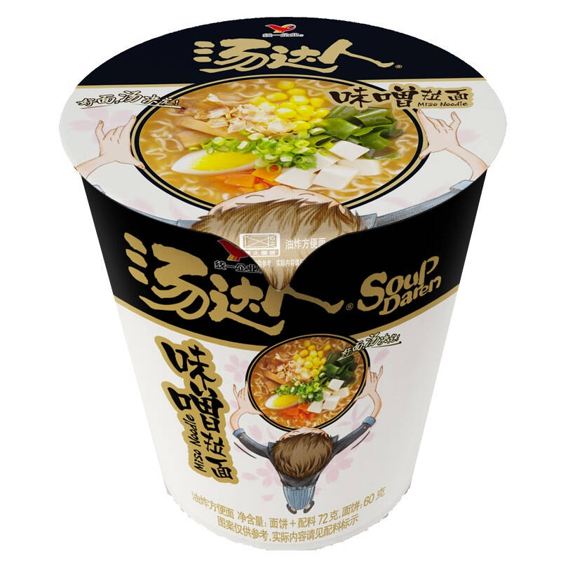 统一 方便面 汤达人 味噌拉面 杯装 自营