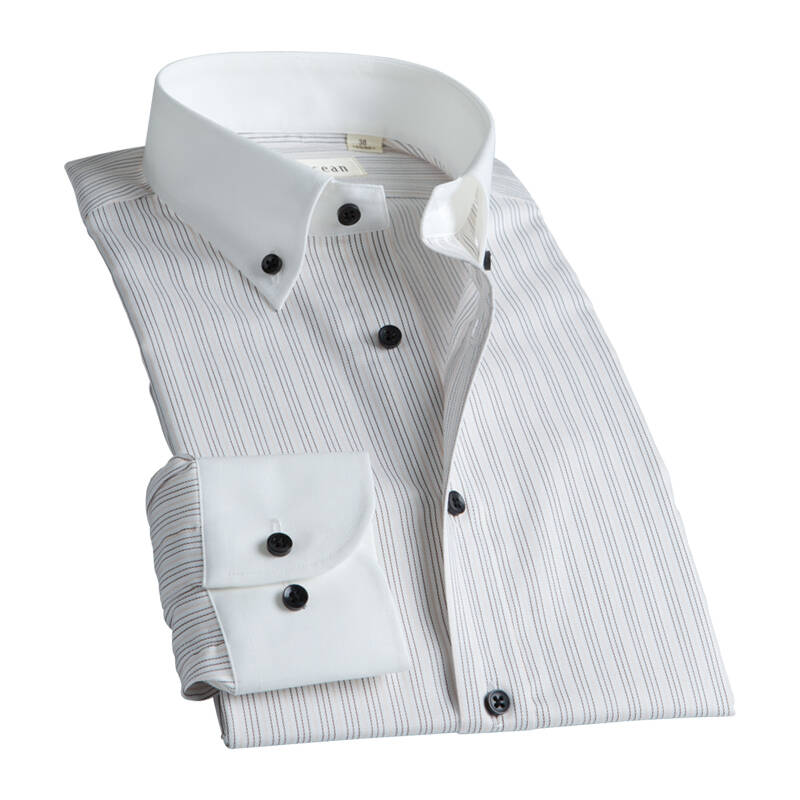 深海deepocean 男士长袖衬衫 异色钉扣领商务休闲条纹衬衣ddx45525lf